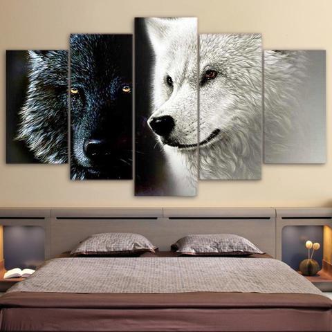 Ying & Yang Wolves - Animal 5 Panel Canvas Art Wall Decor Ying & Yang Wolves - Animal 5 Panel Canvas Art Wall Decor