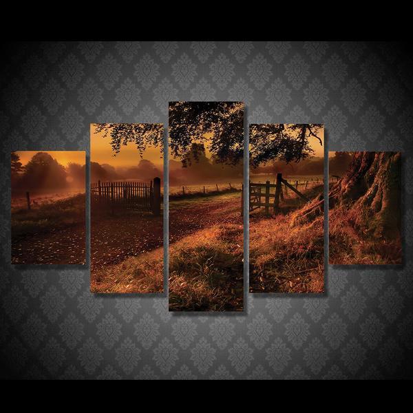 Zabor Solnce Derevo Derevya - Nature 5 Panel Canvas Art Wall Decor Zabor Solnce Derevo Derevya - Nature 5 Panel Canvas Art Wall Decor