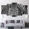 Zebra Black And White - Animal 5 Panel Canvas Art Wall Decor