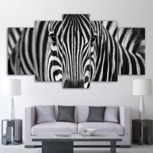 Zebra Black And White - Animal 5 Panel Canvas Art Wall Decor