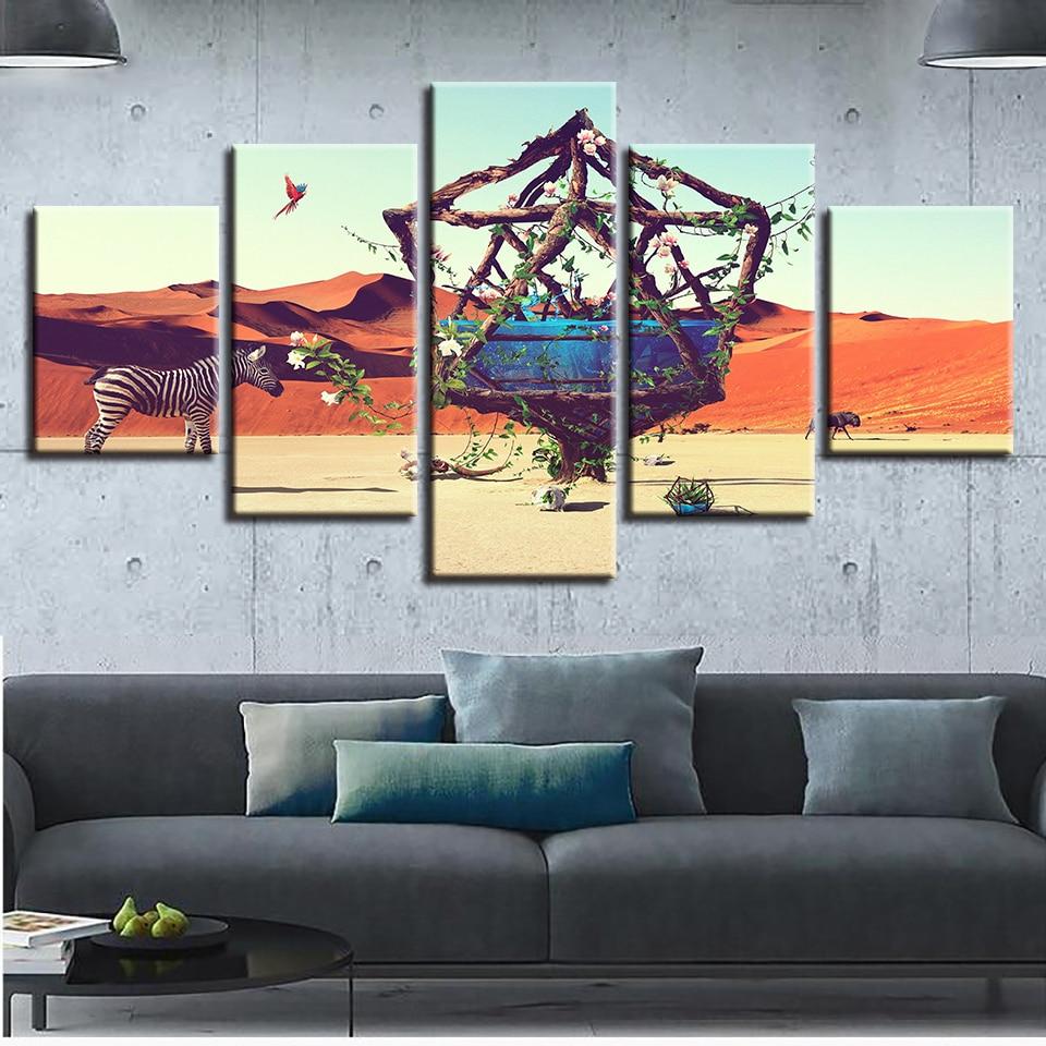 Zebra Desert - Animal 5 Panel Canvas Art Wall Decor Zebra Desert - Animal 5 Panel Canvas Art Wall Decor