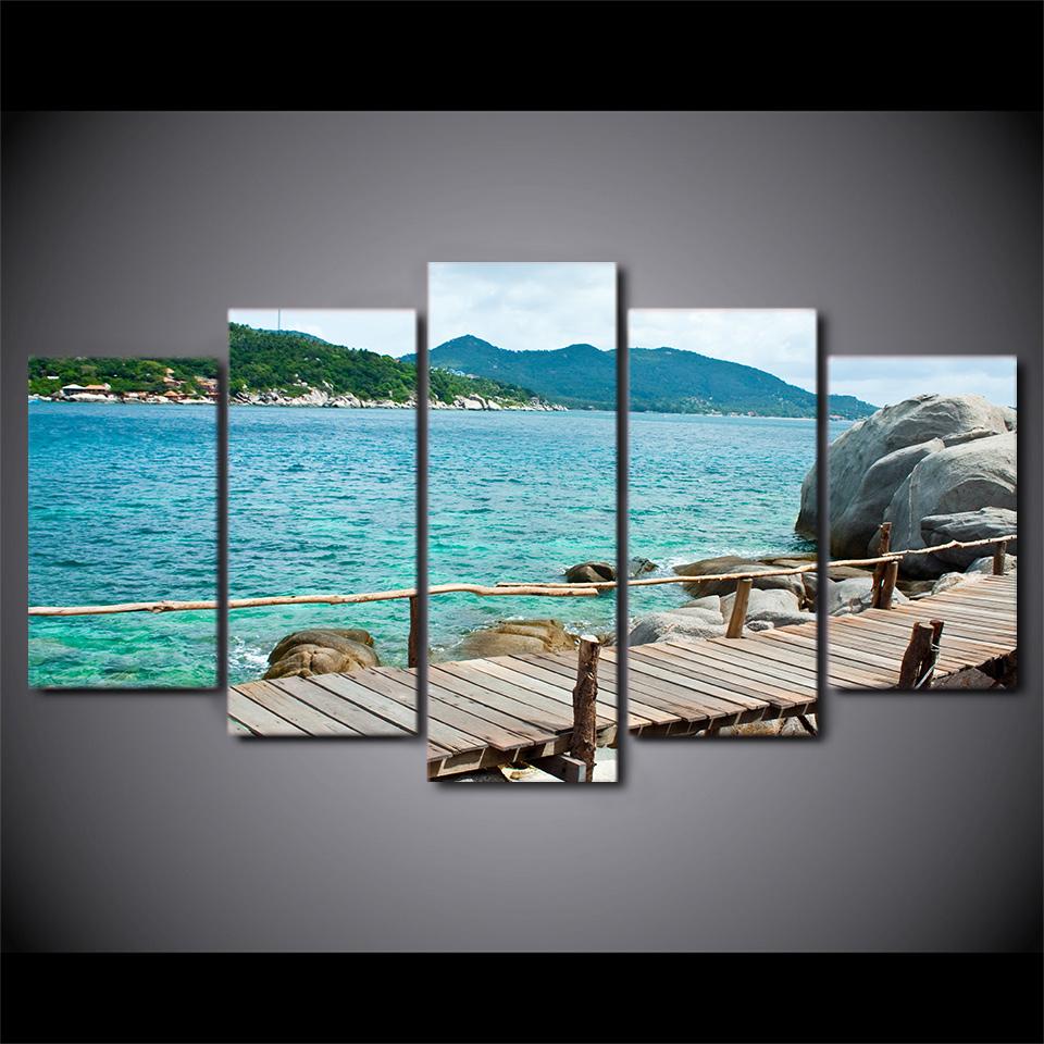 beautiful sea coast boardwalk - Nature 5 Panel Canvas Art Wall Decor beautiful sea coast boardwalk - Nature 5 Panel Canvas Art Wall Decor