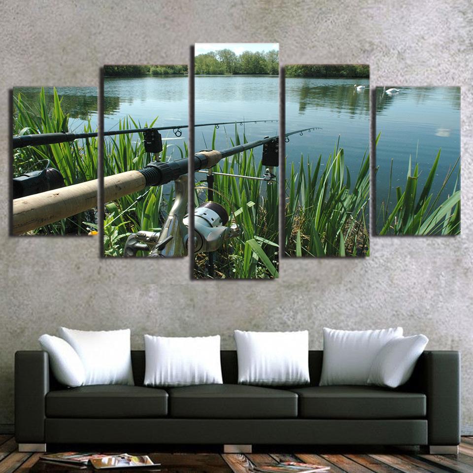 fishing in the lake - Fishing 5 Panel Canvas Art Wall Decor fishing in the lake - Fishing 5 Panel Canvas Art Wall Decor