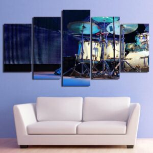 full set of drum in stage - Music 5 Panel Canvas Art Wall Decor
