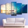 huge waves blue sea sunset - Nature 5 Panel Canvas Art Wall Decor