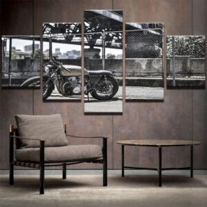 intage Motorcycle 01 - Automative 5 Panel Canvas Art Wall Decor