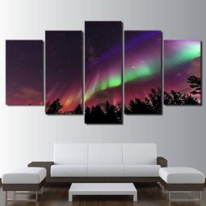 urple Aurora Borealis - Nature 5 Panel Canvas Art Wall Decor