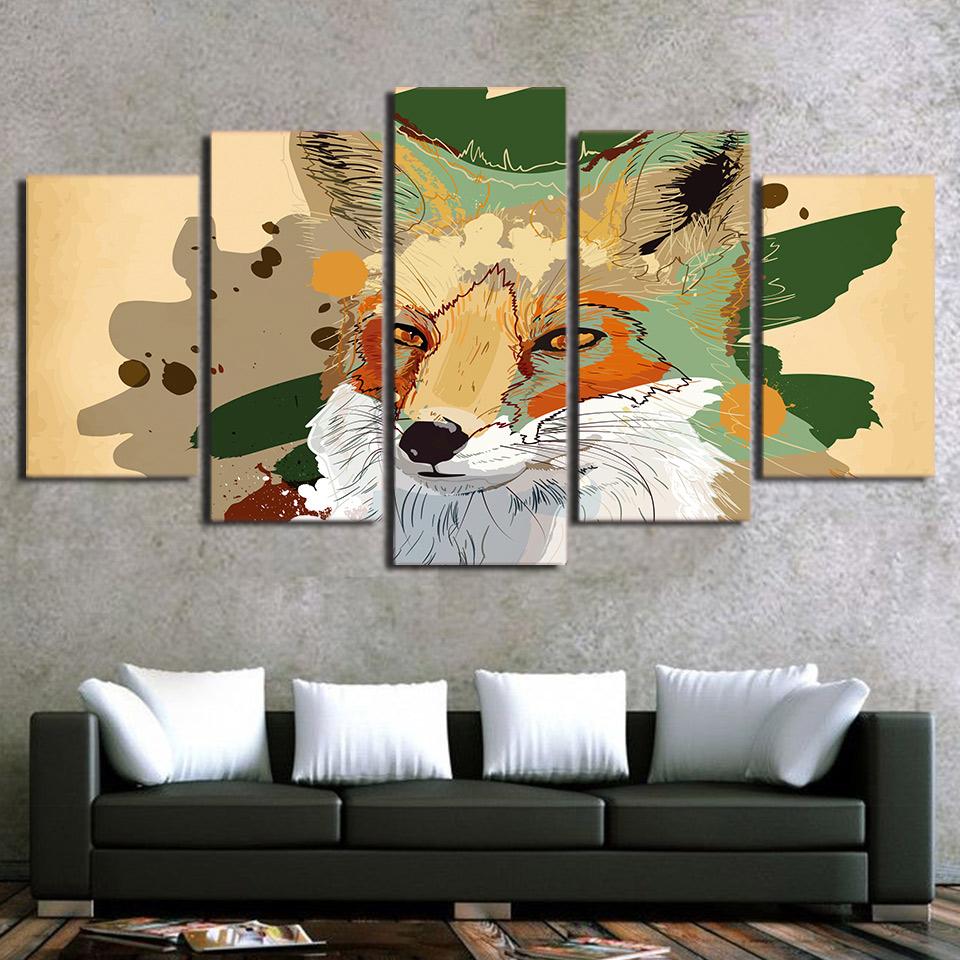 watercolor Wolf - Abstract Animal 5 Panel Canvas Art Wall Decor watercolor Wolf - Abstract Animal 5 Panel Canvas Art Wall Decor