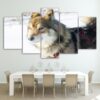 wolf dog in harness racing - Animal 5 Panel Canvas Art Wall Decor